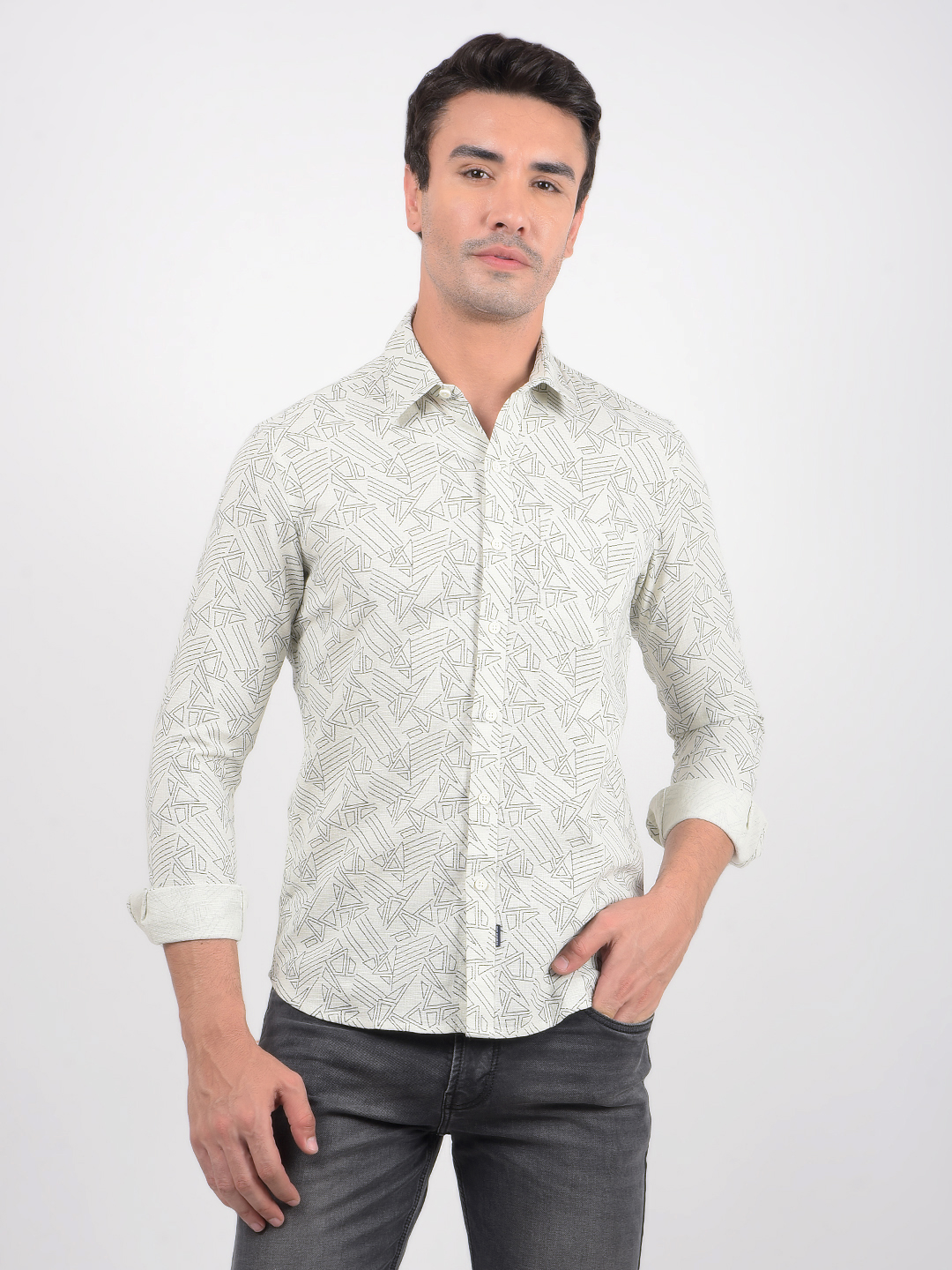 Numero Uno Men Geometric Print White Shirt